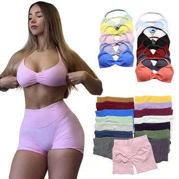 Women's Sports Bra  Impact Shorts 2-piece Set  Pilates Set  Yoga Vest Training Fitness Bra Set