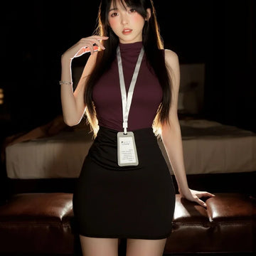 Sexy Lingerie Sexy Queen Style Secretary Uniform Set Pure Desire To Slim Fit Sleeveless Hip Hugging Skirt Professional Outfit