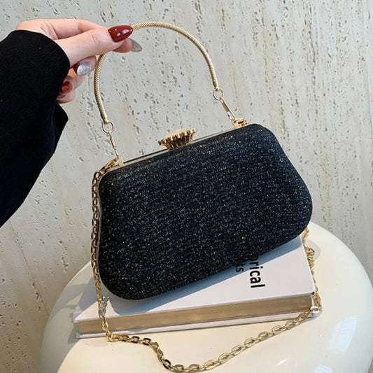 Women's Luxury Glitter Clutch Bag with Chain – Evening, Wedding & Party Purse
