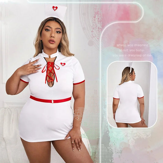 Nurse Uniform for Women Plus Size Cosplay Lingerie Costume Roleplay Outfit Doctor Lingerie Dress Headpiece Included Night Club