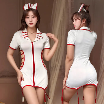 Wholesale Women's Sexy Zipper Roleplay Nurse Uniform Adult Lady Theme Party Naugty Cosplay Doctor Lingerie Dress Fliter Clothes