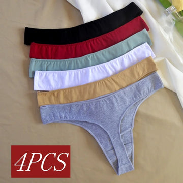 4Pcs/Set Cotton Thongs For Women Low Rise Panties Sexy G-String Female Underpants Seamless Underwear Sexy Lingerie Intimates
