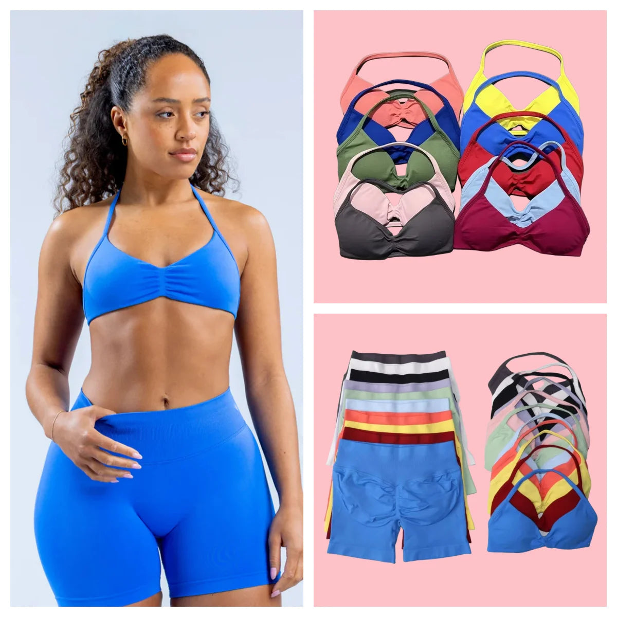 Classic Seamless Yoga 2-Piece Set Sling Bra & Seamless Three-Segment Waist 4.5" Base Shorts Fitness Workout Women's Sports Set