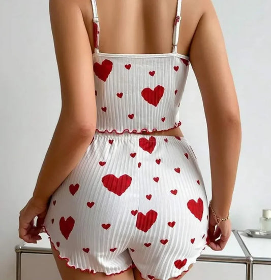 New 2025 Summer Casual Home Sexy Elegant Camis Vest Tank Top Love Print Suspender Shorts Suit for Women Female Clothing Outfits