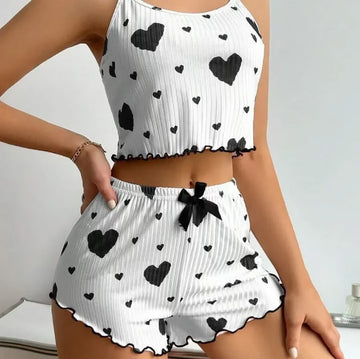 New 2025 Summer Casual Home Sexy Elegant Camis Vest Tank Top Love Print Suspender Shorts Suit for Women Female Clothing Outfits