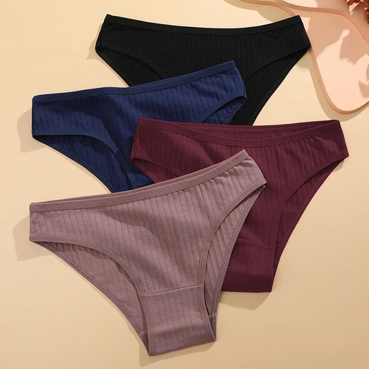 FINETOO 3PCS/SET Women's Cotton Panties Sexy Soft Striped Underpants Solid Color Briefs Female Comfortable Stretch Lingerie M-XL