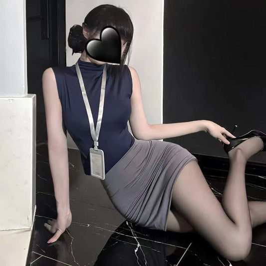 Hot Girl Pure Desire Style Summer Short Sleeveless Top High Waist Bodycon Mini Skirt Two Piece Set Women's Fashion Clothing