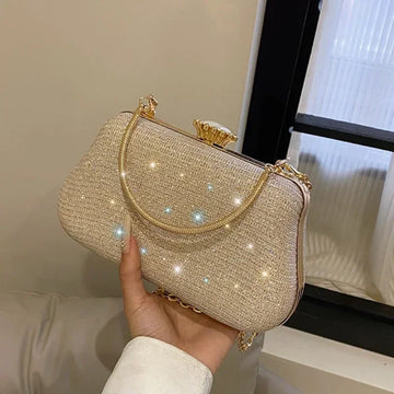 Women's Luxury Glitter Clutch Bag with Chain – Evening, Wedding & Party Purse