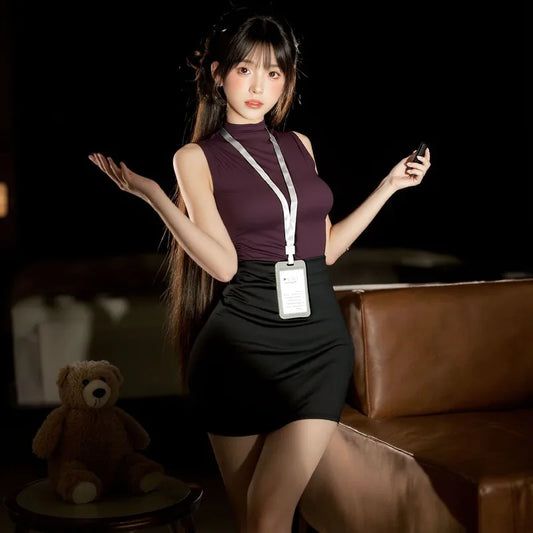 Sexy Lingerie Sexy Queen Style Secretary Uniform Set Pure Desire To Slim Fit Sleeveless Hip Hugging Skirt Professional Outfit