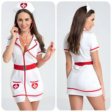 Wholesale Women's Sexy Zipper Roleplay Nurse Uniform Adult Lady Theme Party Cosplay Costumes Dress Up Doctor Outfits