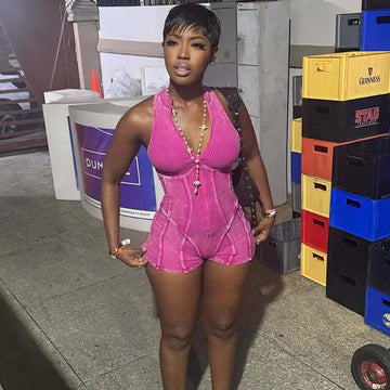 Sporty Bodycon Romper with Zipper