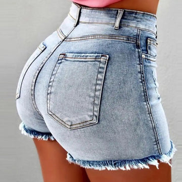 Women’s High Waist Denim Shorts)
